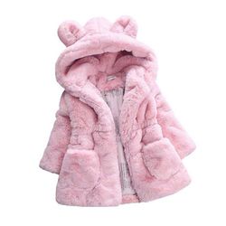 Liltop Piger Iaux Fur Hætteklædte Coat Tyk Jakke Outwewear For 2-9years Kids Pink 5-6 Years