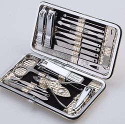 21pcs / sæt sort rustfrit stål Kit Manicure Sæt Pedicure Tå Nail Art Tools Sæt Sæt|fodet Rasps