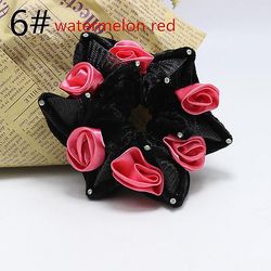 2pc Chiffon Rose Hex Hoved Blomst Hår Ring Pandebånd Farve Trompet med Diamant Fleece Pandebånd 6