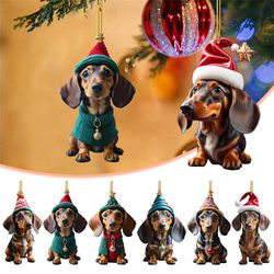 Bestdaily 7pcs Dachshund Dog Christmas Hanging Anheng Akryl Xmas Tree Ornaments Holiday Party dekorasjoner