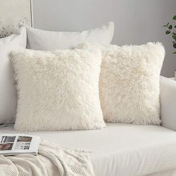 2 stykke sæt fluffy imiteret pels pude blød pudebetræk 43x43 cm creme hvid