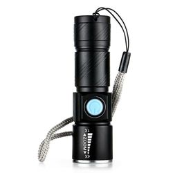 Phwj USB Mini Torch Aluminium legering lommelygte Led stærk lys genopladelig lommelygte Sort