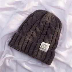 Winter Beanie Hat For Women Strikke Cap Ins Mote Hold varm ull Par Cap Lady Tråd Strikket Beanie Cold Twist Female Bonnet Grå