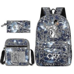Jalkapallotähti C Ronaldo Cr7 painettu reppu opiskelijan kolmiosaisen repun ympärillä. 2025 Reppu penaali raiden iii