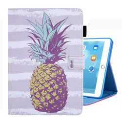 IPad 10.2 2021 / 2020 / 2019 värillinen piirustuskuvio vaakasuora käännettävä nahkakotelo pidikkeellä Kultainen ananas