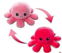 Xh WXHPlush Octopus Käännettävä söpö Flip Mood Pehmolelu Lahja Happy Sad-L vaaleanpunainen punainen