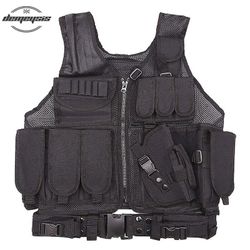 Politi Taktisk Airsoft Vest Udendørs Camouflage Militær Body Armor Jagt Molle Vest med Gun Hylster SORT