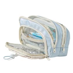 Suurikapasiteettinen kynäkotelo Monikerroksiset kynäpussit Merkki Järjestäjät Laukku Matkameikkilaukku Koulutoimiston matkamatkoille Sininen