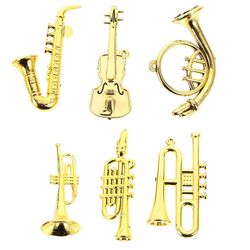 6stk Mini Plastic Musikinstrument Dukkehus Trompet Saxofon Miniature juletræ hængende indretning Golden 7.50X2.70X0.50CM