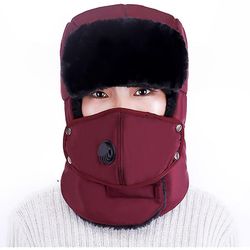 Varychmoo Unisex Vinter Varm Solid Hatte Trapper russiske Trooper Earflap Vandtæt Ski Ansigtsmasker Mørk rød