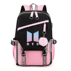 Bts Youth Group Ryggsekk Usb Lading Ryggsekk Stor kapasitet Student Skoleveske svart rosa