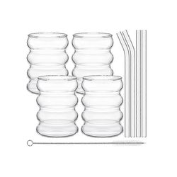 4 lasin pakkaus Söpö Ripple Retro -vesilasi olkiuurteisella lasitavaralla Keittiön kahvimehusetti