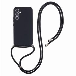 Samsung Galaxy A14 5G -kotelolle kuituvuori kumitettu TPU-kansi pitkällä kaulanauhalla Musta