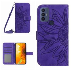TCL 30 SE/30E/306/305 Skin Feel Sun Flower Pattern Flip nahkainen puhelinkotelo kaulanauhalla