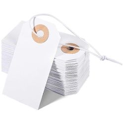 100 kpl tyhjiä tunnistelappuja, joissa joustava naru, riipputunnisteet, vahvistettu reikä, kirjoitettavat tyhjät tunnisteet, 2,75 x 1,37 tuumaa