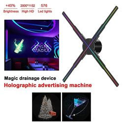 WiFi 3D-holografinen projektori 576LED APP -ohjaus Holografinen soitin tuuletin kuvalle Videokaupan mainosnäyttö UKPlug Musta
