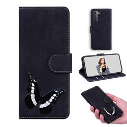 Etui til Samsung Galaxy S21 Plus Butterfly Cover Premium Læder Magnetisk- Pink Sort