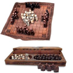 Hnefatafl-lautapeli, viikinkishakkisetti, puinen shakkisetti, aikuisten/lasten matkasetti puulaatikolla