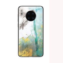 AIR Stødsikkert etui i hærdet glas i marmor til Huawei Mate 20 Pro - hvid, grøn, gul