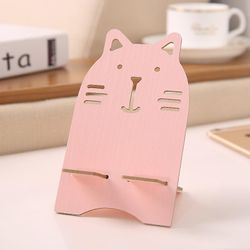 Træ farve udskrivning Desktop Cute Cartoon Animal Lazy mobiltelefon beslag Lyserød kat