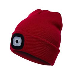 Beanie Hat med light unisex usb genopladelig beanie cap med lys forlygte beanie rød