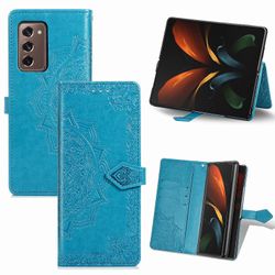 Etui til Samsung Galaxy Z Fold2 Cover Læder Tegnebog Cover Prægning Mandala Magnetisk Flip Protection Stødsikker - Blå