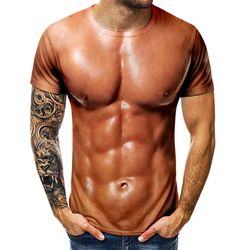 Menns 3d T-skjorte Bodybuilding Simulert muskelskjorte Naken hud Brystmuskel Tee skjorte Kortermet Nyhet 4XL