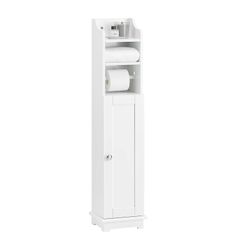 SoBuy puinen kylpyhuone WC-paperin varastointi kaappi FRG177-W Valkoinen 25x12x102cm