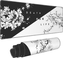Musta valkoinen kirsikankukka hiirimatto Pad Sakura Death Life Extended Desk Mat 80x30 cm luistamaton kumipohja ommeltu reuna Suuri Xl Playmat -yht...
