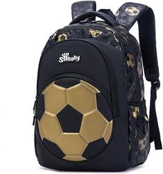 Lasten jalkapallokoululaukku pojille Teini-ikäinen Black Gold Causal Travel Lasten reppu Kannettava tietokone reppu, vedenkestävä Oxford-kangas työ...