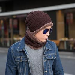 Varychmoo Unisex Strikket Slouch Hue Hatte Rør Tørklæde Sæt Vinter sne varmere ski caps Kaffe