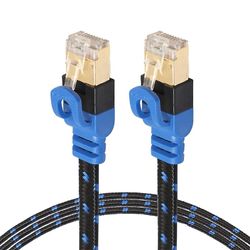 JVY REXLIS CAT7-2 Forgyldt CAT7 Flat Ethernet 10 Gigabit To-farve flettet netværk LAN-kabel til Modem Router LAN-netværk, med afskærmet RJ45-stik