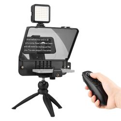 Andoer A10 kannettava älypuhelin DSLR-kamera Teleprompter Prompter Kit puhelimen pidikkeellä LED-täyttövalo työpöydän jalustan kaukosäädin Vlog Vid...