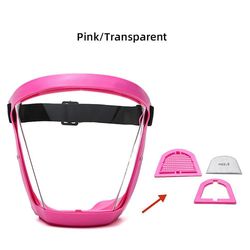 Fuld ansigtsmaske Cykling Sports Sikkerhed Beskyttende Transparent Shield (Pink ramme gennemsigtig ark)