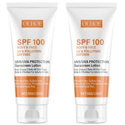 Aurinkosuoja kasvoille ja vartalolle SPF100, laajakirjoinen suoja UVA- ja UVB-säteitä vastaan, kaikille ihotyypeille 2pcs