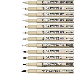 Maalaustaidekynät: 12 mustaa hienoa viivaa vedenpitävä muste asettaa tussit Piirustus luonnos anime akvarelli