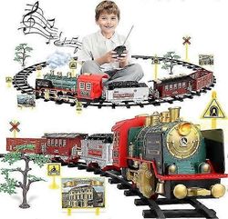 Jouluinen sähköjunasetti höyryllä, äänellä ja valolla, kauko-ohjattava junalelut höyryveturin moottorilla