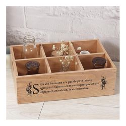 Ruili Zakka træbord opbevaringsboks saftige planter urtepotte beige