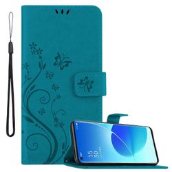 Oppo Reno6 PRO 5G -suojakotelo - kukkakuviolla ja korttipaikalla KUKKA TURKOOSI