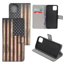 Mønsterudskrivning tegnebog læderstativ til iPhone 11 6.1 tommer (2019) - Vintage amerikansk flag Multifarve Style F iPhone 11