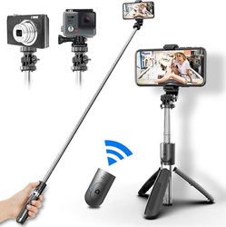 Coosilo Udvides trådløs selfie stick stativ, telefon selfie stick med Bluetooth Remote sort