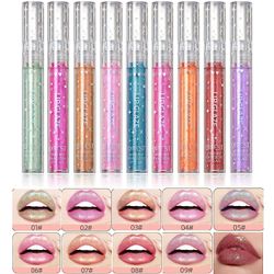 Duqi Glitter flydende læbestiftsæt, 9 farver Glitter Diamond Shiny Lipgloss sæt Langtidsholdbar vandtæt Shimmer læbestift