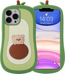 Heyone 3d Frukt Avokadofodral För Iphone 12/iPhone 12 Pro, iPhone 12 Pro Avokadofodral, 3D Söt Tecknad Kids Flickor Kvinnor Kawaii Lovely Bear Avok...
