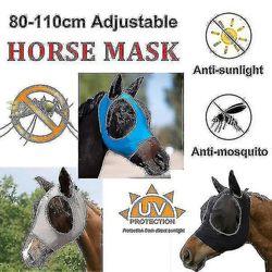 Super Komfort Horse Fly Mask Hestemaske Med Ører Glat Og Elasticitet Fluemaske Med Uv Beskyttelse Blue