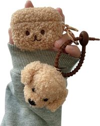 Linkrunning ComfyArt øretelefon taske til Airpods 1/2 med sød plys bamse design stødsikker blød silikone beskyttende headset taske til piger, kvind...