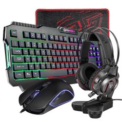 Kaikki 1 kpl pelisarja, sateenkaaren taustavalaistu 104 näppäintä näppäimistö langallinen 4800dpi Rgb-hiiri kuulokkeet ja hän Musta