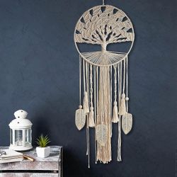 P Elämän puu Suuri unelmansieppaaja, seinällä roikkuva unensieppaaja höyhenlehdellä kudotut Boho Dream Catchers kotimakuuhuoneen vauvanhuoneen last...