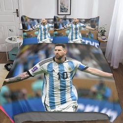 Lionel Messi pussilakana, 3D-tulostus peittokansi jalkapallo Superstar vuodevaatteet pussilakana tyynyliinoilla Pehmeä mikrokuitu helppohoitoinen p...