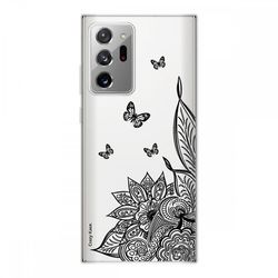 Crazy Kase Hull Til Samsung Galaxy Note20 Ultra i silikone fleksibel 1 mm, Mandala Blomst og sort sommerfugl