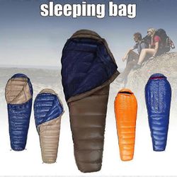 Ultrakevyt hanhenuntuva muumion makuupussi 4-vuodenajan vedenpitävä aikuisten makuusäkki vuorikiipeilyretkeilyyn, 50x210cm Laivastonsininen ja Khak...